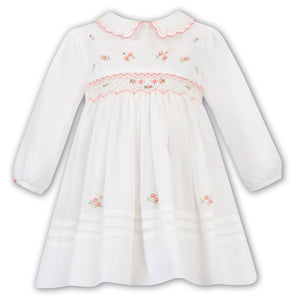 Traditional Long Sleeved Dress with Hand Smocking, Embroidery and Apllique Detail. Collar with Contrasting Trim.