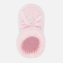 Delicate Knit Baby Booties, Made with Breathable Organic Cotton. Decorative Knit and Bow Detail. Gift Boxed