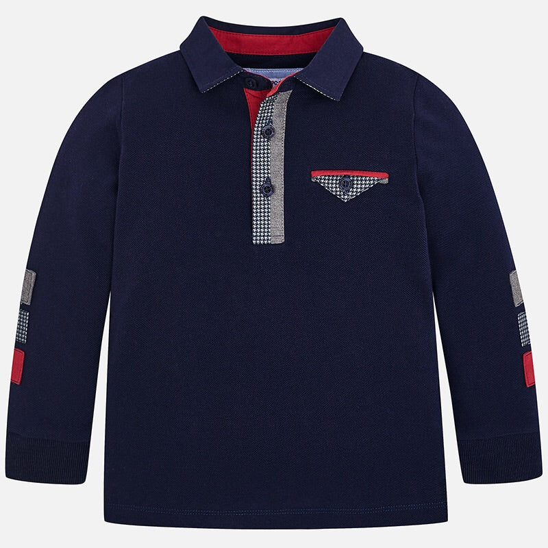 Boys Long Sleeved Polo Shirt with Detailed Top Pocket and Button