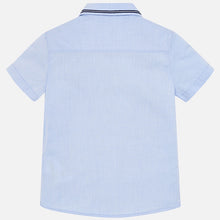 Boys Short Sleeved Shirt with Stripe Detail on Collar and Breast Pocket