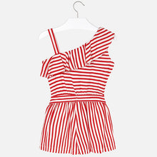 Girls Striped Playsuit with Ruffles on Neckline and One Shoulder, Elasticated Waist and Tie Belt