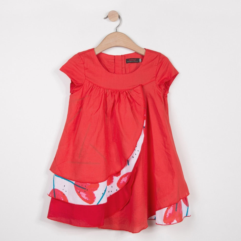 Girls Dress in Red with Flower Print