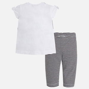 Printed T-Shirt & Striped Cropped Leggings Set