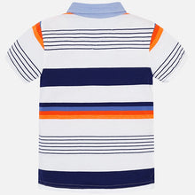 Boys Short Sleeved Striped Polo Shirt with Contrasting Chambray Collar