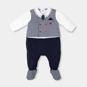 Baby Boys Romper with Detailed Waistcoat/Tie Front