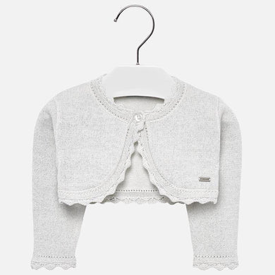 Girls Lurex Fine Knit Bolaro Cardigan,  Single Button Fastening and Detailed Trim on Edge