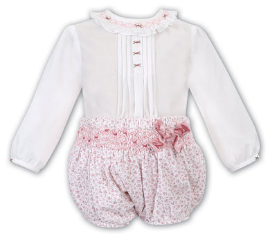 Baby Girls 2 Piece Set, Floral Embroidered Detailed Jam Pants and Long Sleeved Blouse with Detailed Neckline and Cuffs