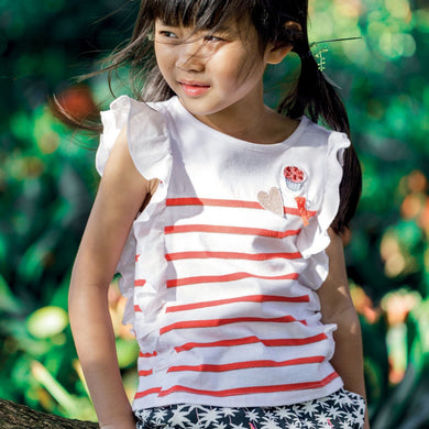 Frilled Detailed Striped T Shirt