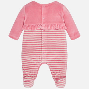 Baby Girls Supersoft Velour Striped and Bo4w Detailed Onesie