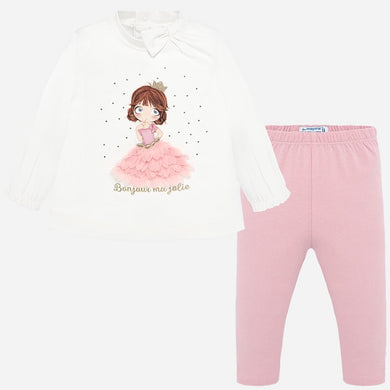 Girls Legging Set in Soft Stretch Cotton Long Sleeved Applique and Shimmer Detailed T Shirt and Contrasting Leggings