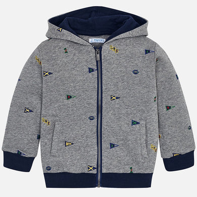 Boys Zip Up Hoodie with Embroidered Detail and Front