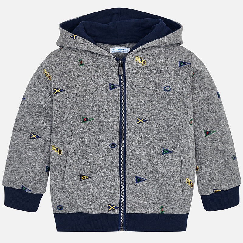 Boys Zip Up Hoodie with Embroidered Detail and Front