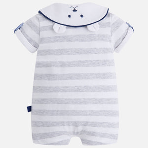 Boys Striped Romper With Detailed Collar