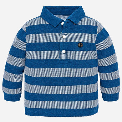 Boys Long Sleeved Woven Striped Polo Shirt with Mayoral Logo