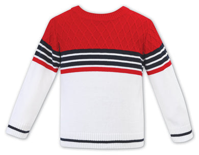 Boys Round Neck Cotton Jumper with Block Colours and Stripes