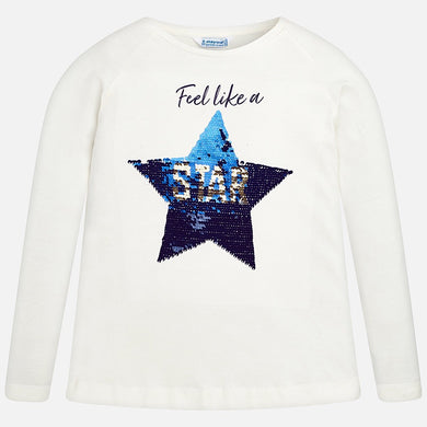Girls Long Sleeved T-Shirt with Colour Changing Sequin Star detailed Front