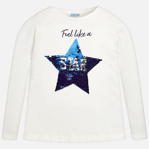 Girls Long Sleeved T-Shirt with Colour Changing Sequin Star detailed Front