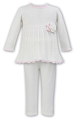 Girls Flower Detailed Cable Knit Trouser/Top Set