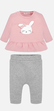 Baby Girls Soft Cotton Legging Set. Round Neck Long Sleeved Applique Detailed Top with Contrasting Detailed Leggings
