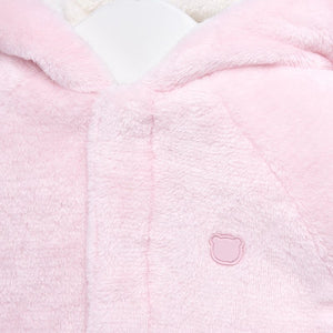 Reversible Hooded Baby Girl Coat in Super Soft Faux Fur Fabric with Hidden Fastening Clasps
