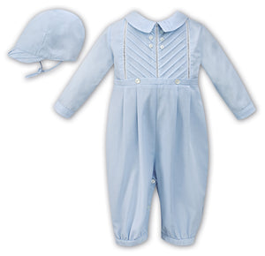 Baby Boys Traditional all in one Long Sleeved Detailed Romper with Detailed Collar and Cap