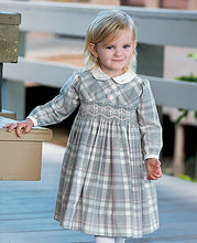 Girls Long Sleeved, Traditional Smock and Embroidered Detailed Checkered Dress with Detailed Collar