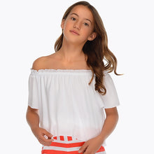 Girls Delicate Layered Chiffon On or Off Shoulder Blouse. Elasticated round the Neckline and Waist