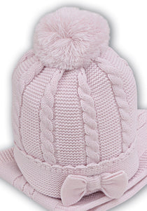 Girls Knitted Cable and Bow Detailed Pom Hat