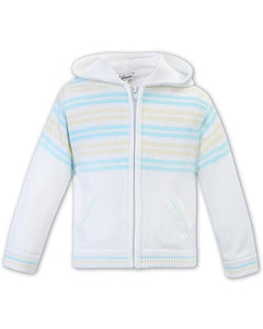 Boys Hooded Knitted Jacket with Stripped Trim and Zip Front