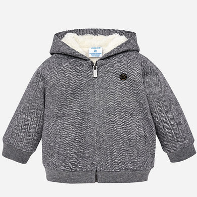 Boys Sheepskin Lined Herrinbone Print Detailed Zipped Front Hoodie