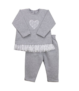 Girls Legging Set, Long Sleeved Top with Net Detailed Heart and Net Trim on Hemline with Leggings. Super Soft Fabric