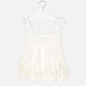 Girls Barbot Smock and Ruffled Detailed Strappy Fitted Top with Loose Fitting Delicate Embriodery Finish