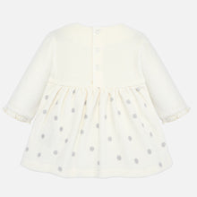 Baby Girl Soft Velour Polka Dot Cotton Dress with Attatched Trimmed Bolaro Top and Matching Bow Headband