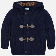 Boys Chunky Knitted Hooded Cardigan with inner Zip Fastening and Toggle Detailed Front Fastening and Front Pockets