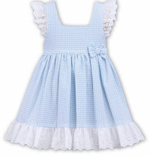 Gorgeous Gingham Pinafore Style Dress, Delicate Broderie Anglaise Lace Trim on Cross Over Sleeve and Hemline