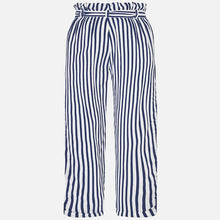 Girls Loose Fitting Tapered Striped Trousers with High Waistand Belt and T-Shirt with Studded Detailed Front and Lace Detail on Sleeves