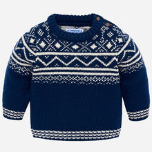 Boys Knitted Jacquard Detailed Sweater with Round Neckline and Side Button Opening