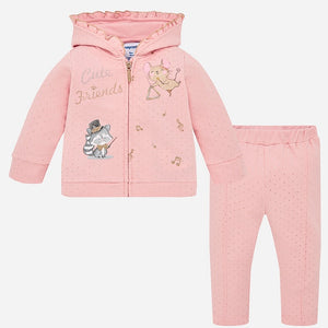 Girls Cute Friends Soft Cotton Tracksuit with Glitter and Print Detailed Hooded Top and Matching Glitter Spot Bottoms