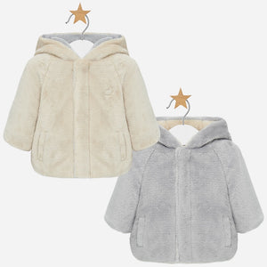 Reversable Hooded Baby Coat in Super Soft Faux Fur Fabric with Hidden Clasps. Neutral Colours Unisex