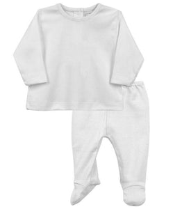 Baby 2 Piece Set, Long Sleeved Top, Round Neck Collar and Bottoms with Feet. Super Soft Cotton in Gift Box