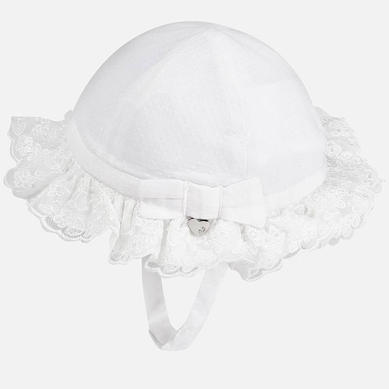 Pretty Baby Girls Summer Hat with Lace Frill, Bow Detail with Mayoral Charm and Under Chin Fastening