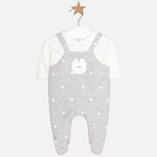 Baby Shirt and Overall Style All in One Romper with Applique Detail and Front Pocket