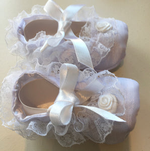 Baby Girls Silk Look Frilly Bow Tie Shoes