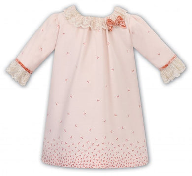 Girls Long Sleeved Delicate Pattern Detailed Dress with Embroidered Collar, Hand Smocked, Applique and Embroidered Detail.