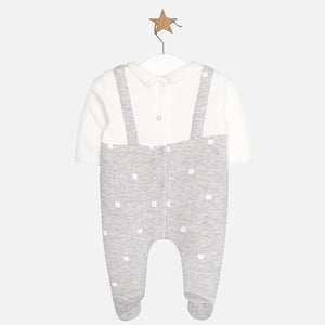 Baby Shirt and Overall Style All in One Romper with Applique Detail and Front Pocket