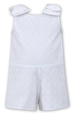 Girls Broderie Anglaise Playsuit. Button up Back with Bow Detail on Shoulders