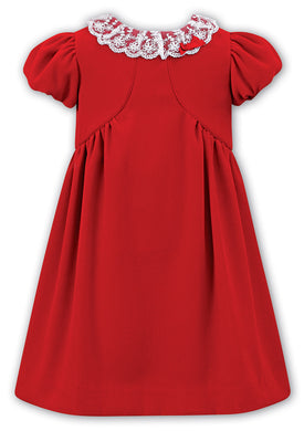 Girls Short Sleeved Velvet Dress with Bolero Detailed Top and Delicate Lace with Velvet Bow Trim on Neckline