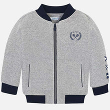 Boys Long Sleeved Cotton Fabric Jacket, Contrasting Neckline and Cuffs, Double Zip with Detailed Logo and Sleeve