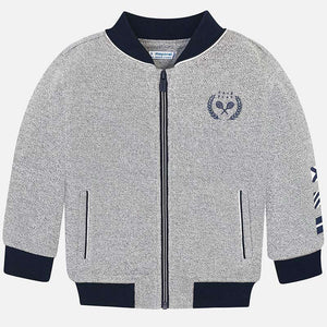 Boys Long Sleeved Cotton Fabric Jacket, Contrasting Neckline and Cuffs, Double Zip with Detailed Logo and Sleeve
