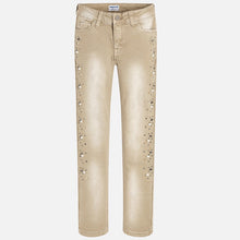 Girls Skinny Jeans with Studded and Pearl Detailed Front